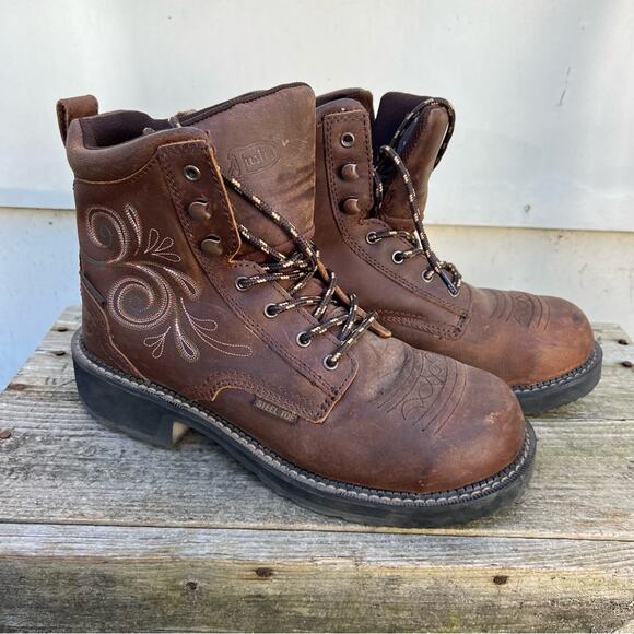 Justin Gypsy Steel Toe Lace Up Work Waterproof Boots 10B - Picture 3 of 7